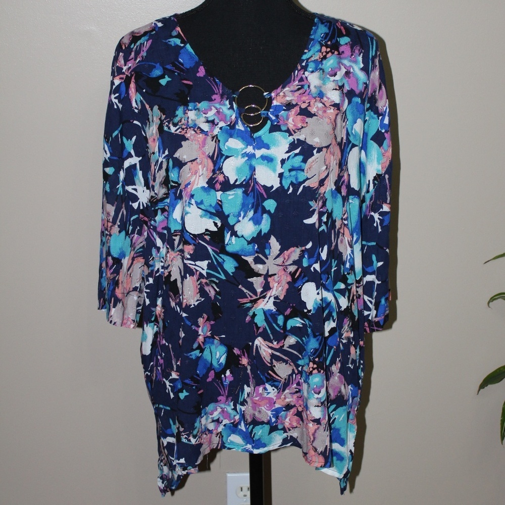 Dana Buchman Floral 3/4 Sleeve Blouse